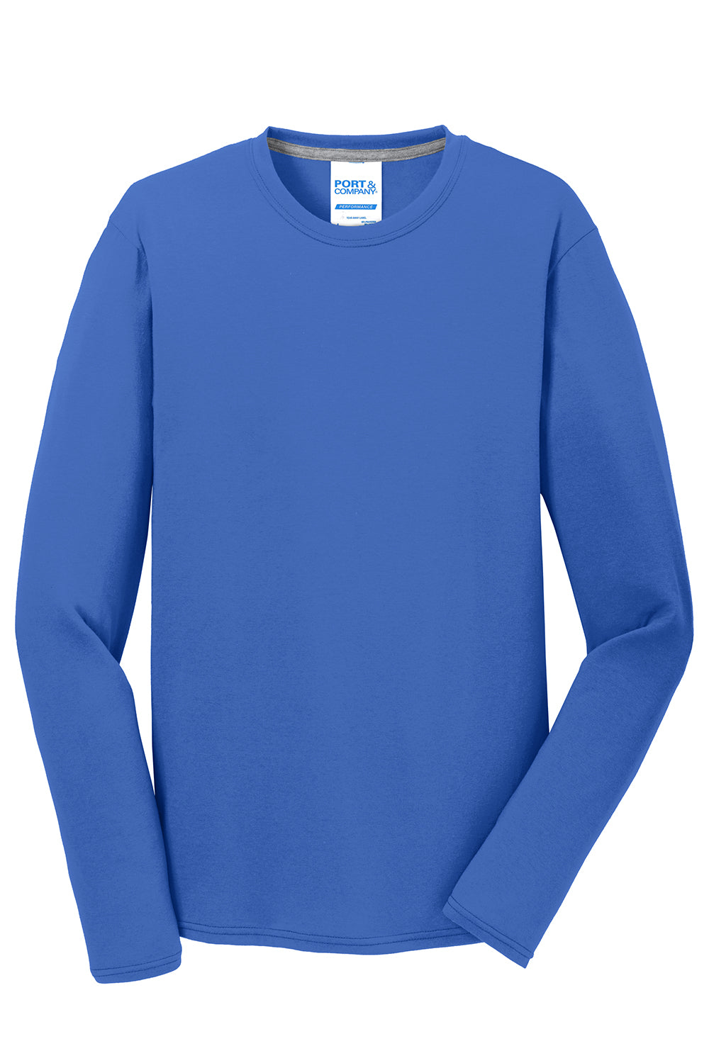 Port & Company PC381LS Mens Dry Zone Performance Moisture Wicking Long Sleeve Crewneck T-Shirt True Royal Blue Flat Front