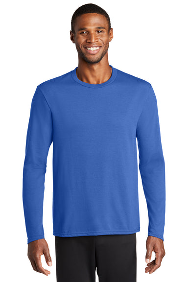 Port & Company PC381LS Mens Dry Zone Performance Moisture Wicking Long Sleeve Crewneck T-Shirt True Royal Blue Model Front