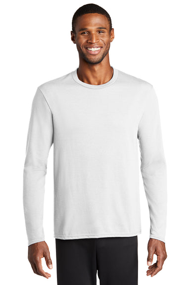 Port & Company PC381LS Mens Dry Zone Performance Moisture Wicking Long Sleeve Crewneck T-Shirt White Model Front