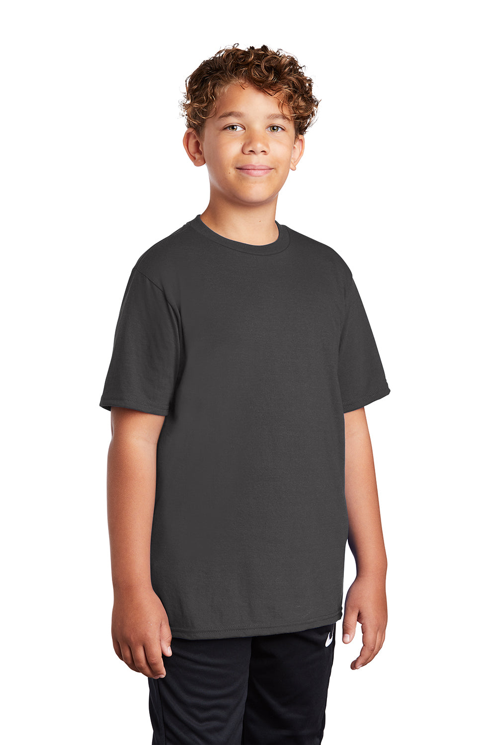 Port & Company PC381Y Youth Dry Zone Performance Moisture Wicking Short Sleeve Crewneck T-Shirt Charcoal Grey Model 3q