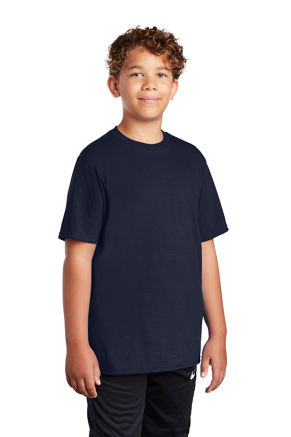 Port & Company PC381Y Youth Dry Zone Performance Moisture Wicking Short Sleeve Crewneck T-Shirt Deep Navy Blue Model 3q