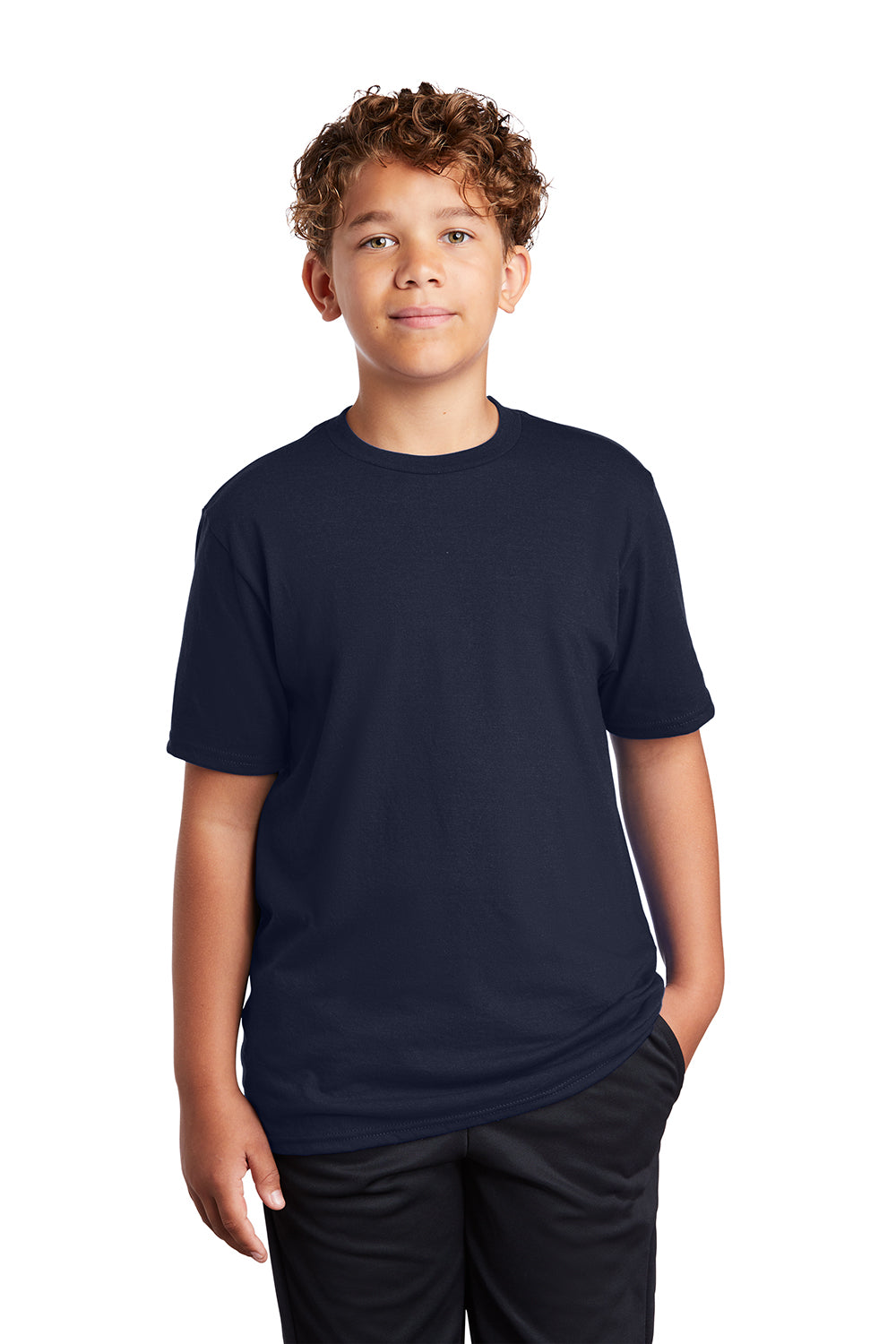 Port & Company PC381Y Youth Dry Zone Performance Moisture Wicking Short Sleeve Crewneck T-Shirt Deep Navy Blue Model Front