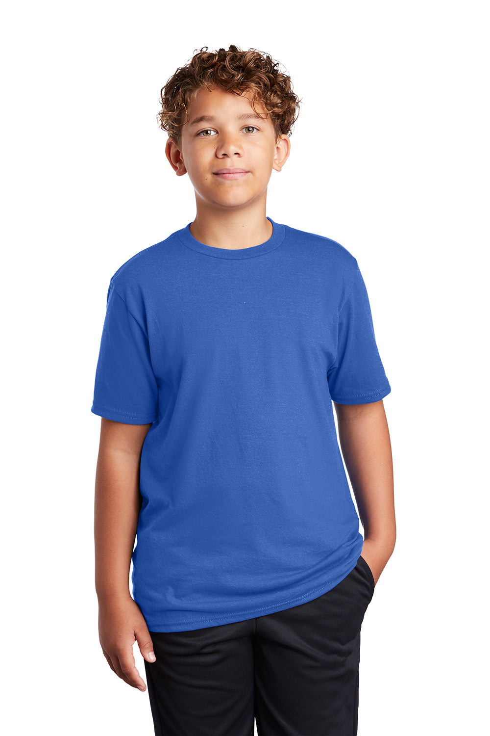 Port & Company PC381Y Youth Dry Zone Performance Moisture Wicking Short Sleeve Crewneck T-Shirt True Royal Blue Model Front