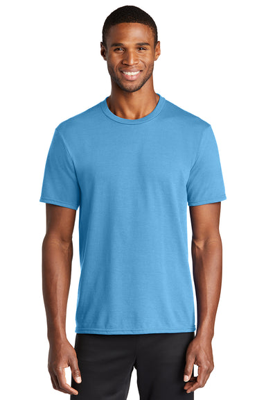 Port & Company PC381 Mens Dry Zone Performance Moisture Wicking Short Sleeve Crewneck T-Shirt Aquatic Blue Model Front