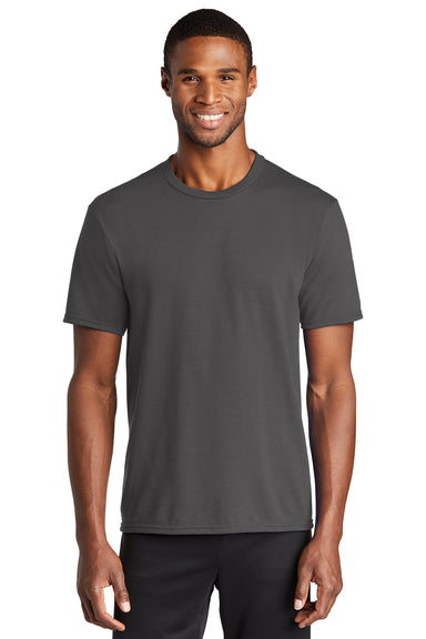 Port & Company PC381 Mens Dry Zone Performance Moisture Wicking Short Sleeve Crewneck T-Shirt Charcoal Grey Model Front