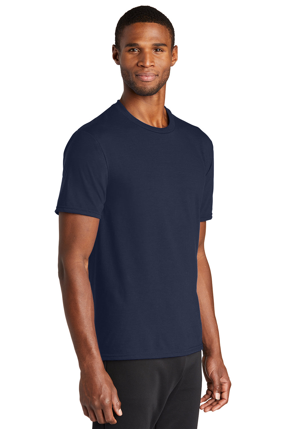 Port & Company PC381 Mens Dry Zone Performance Moisture Wicking Short Sleeve Crewneck T-Shirt Deep Navy Blue Model 3q