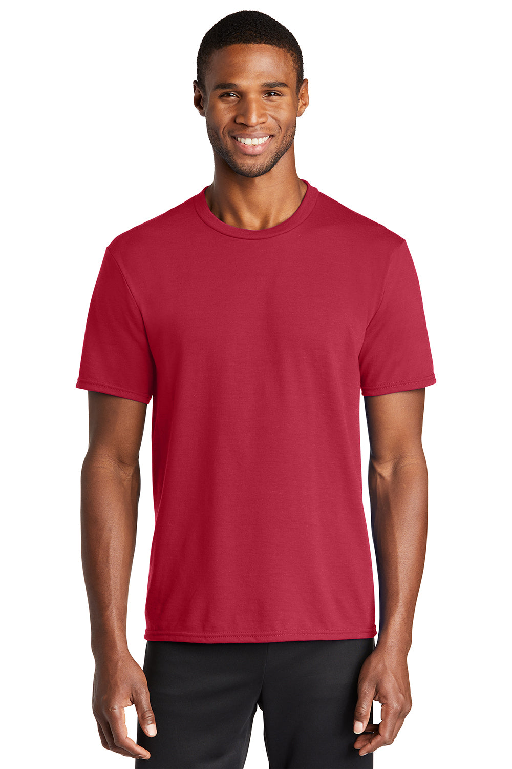 Port & Company PC381 Mens Dry Zone Performance Moisture Wicking Short Sleeve Crewneck T-Shirt Red Model Front