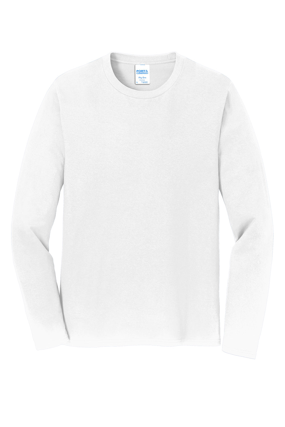 Port & Company PC450LS Mens Fan Favorite Long Sleeve Crewneck T-Shirt White Flat Front