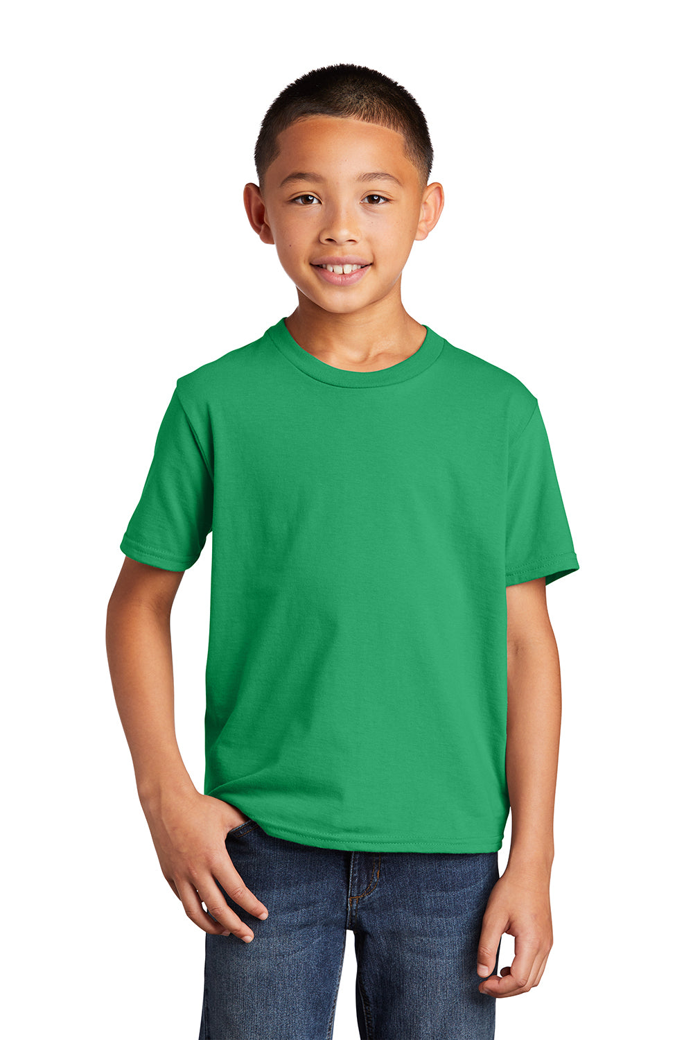 Port & Company PC450Y Youth Fan Favorite Short Sleeve Crewneck T-Shirt Athletic Kelly Green Model Front