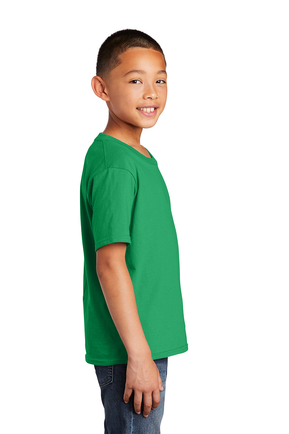 Port & Company PC450Y Youth Fan Favorite Short Sleeve Crewneck T-Shirt Athletic Kelly Green Model Side