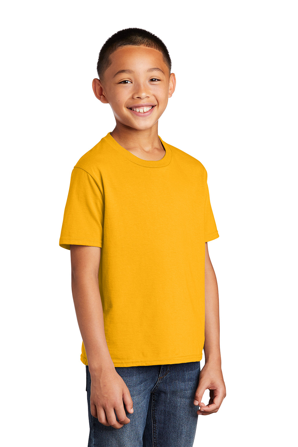 Port & Company PC450Y Youth Fan Favorite Short Sleeve Crewneck T-Shirt Bright Gold Model 3q