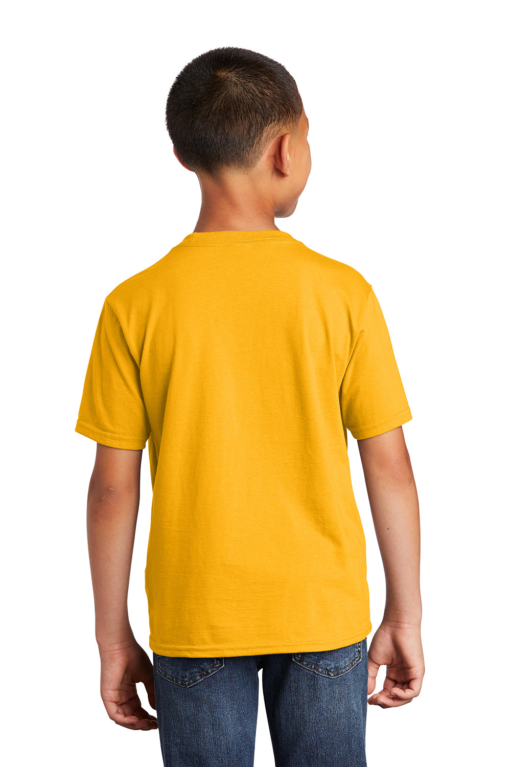 Port & Company PC450Y Youth Fan Favorite Short Sleeve Crewneck T-Shirt Bright Gold Model Back