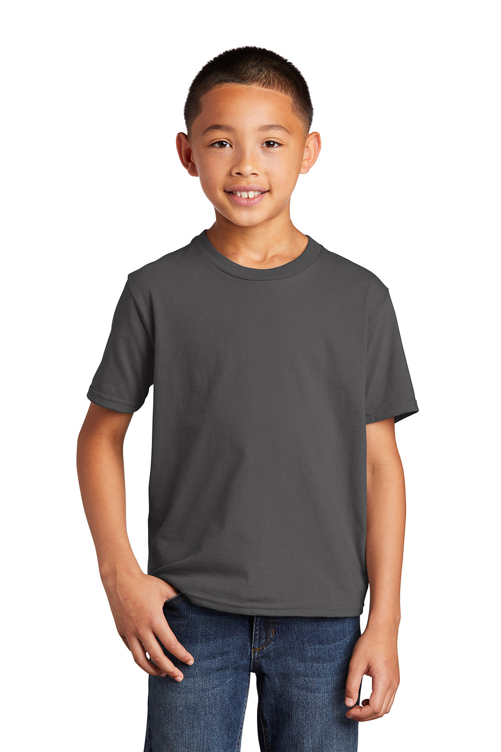 Port & Company PC450Y Youth Fan Favorite Short Sleeve Crewneck T-Shirt Charcoal Grey Model Front