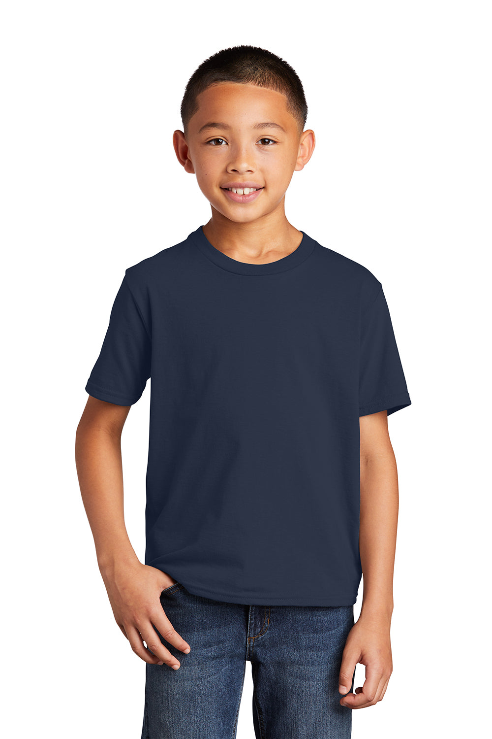 Port & Company PC450Y Youth Fan Favorite Short Sleeve Crewneck T-Shirt Deep Navy Blue Model Front