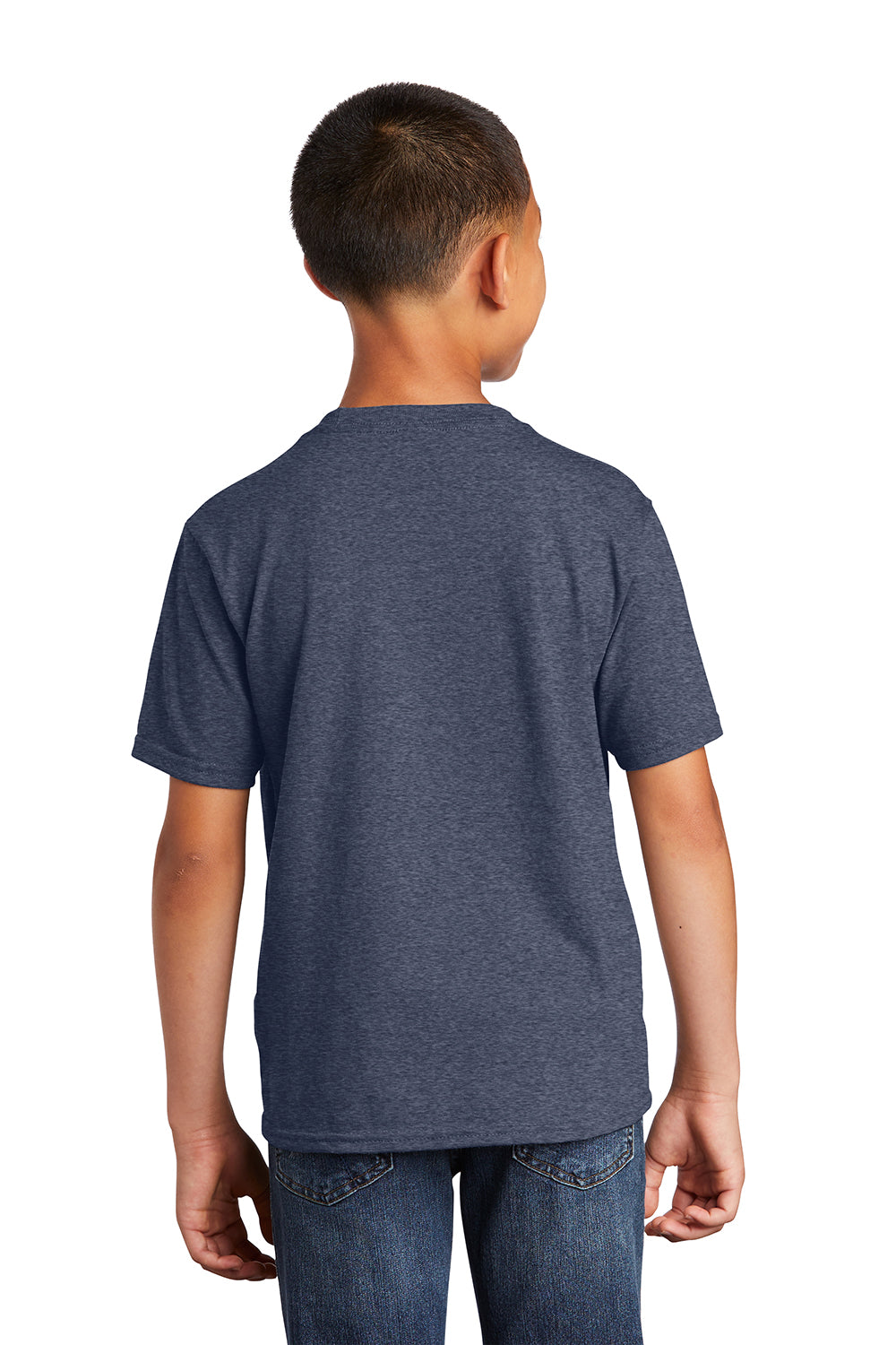 Port & Company PC450Y Youth Fan Favorite Short Sleeve Crewneck T-Shirt Heather Navy Blue Model Back