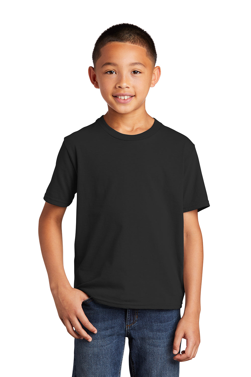 Port & Company PC450Y Youth Fan Favorite Short Sleeve Crewneck T-Shirt Jet Black Model Front