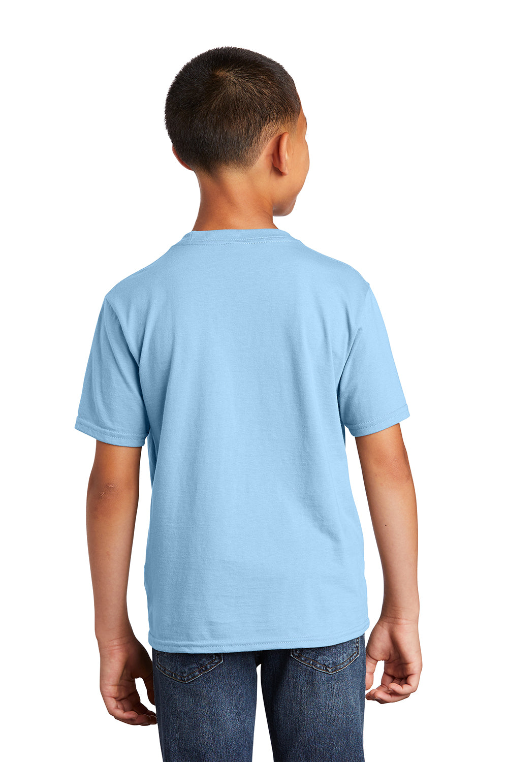 Port & Company PC450Y Youth Fan Favorite Short Sleeve Crewneck T-Shirt Light Blue Model Back