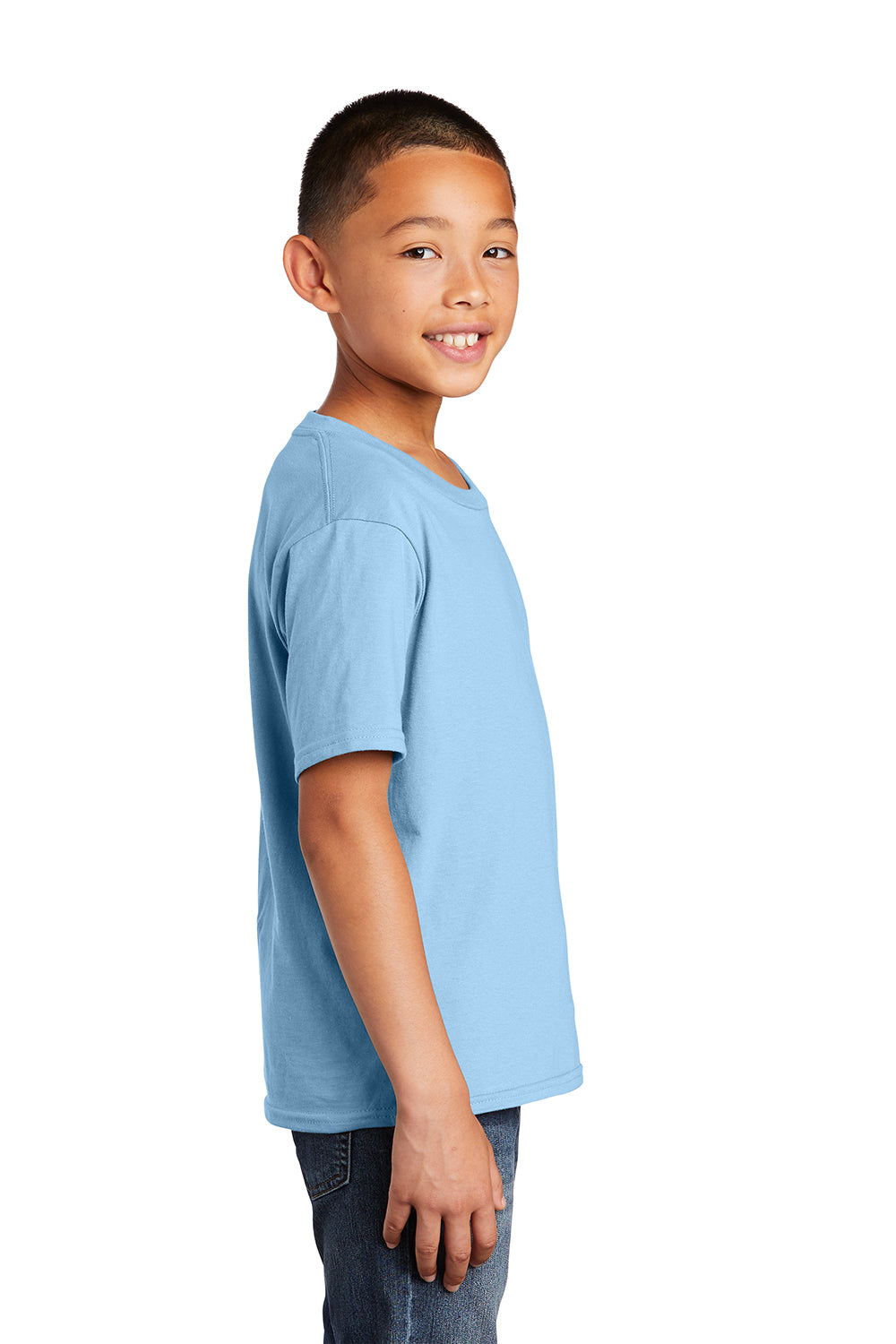 Port & Company PC450Y Youth Fan Favorite Short Sleeve Crewneck T-Shirt Light Blue Model Side