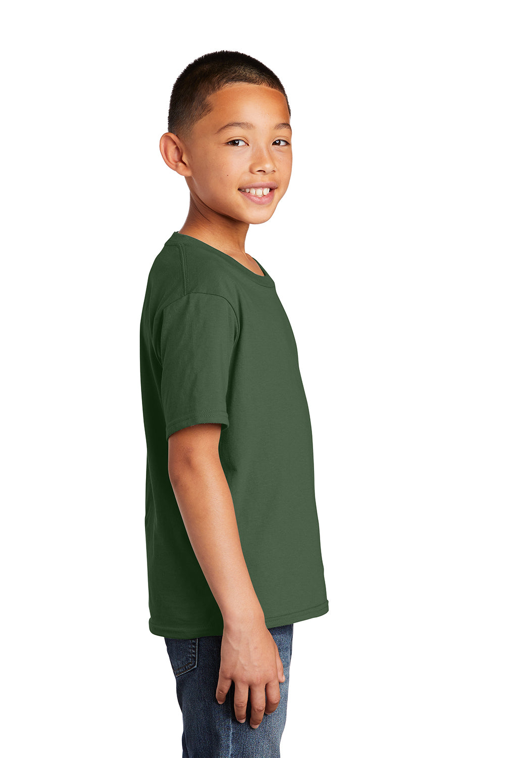 Port & Company PC450Y Youth Fan Favorite Short Sleeve Crewneck T-Shirt Olive Green Model Side