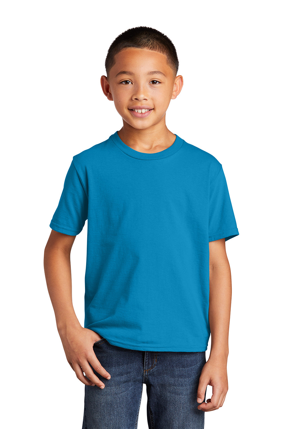 Port & Company PC450Y Youth Fan Favorite Short Sleeve Crewneck T-Shirt Sapphire Blue Model Front