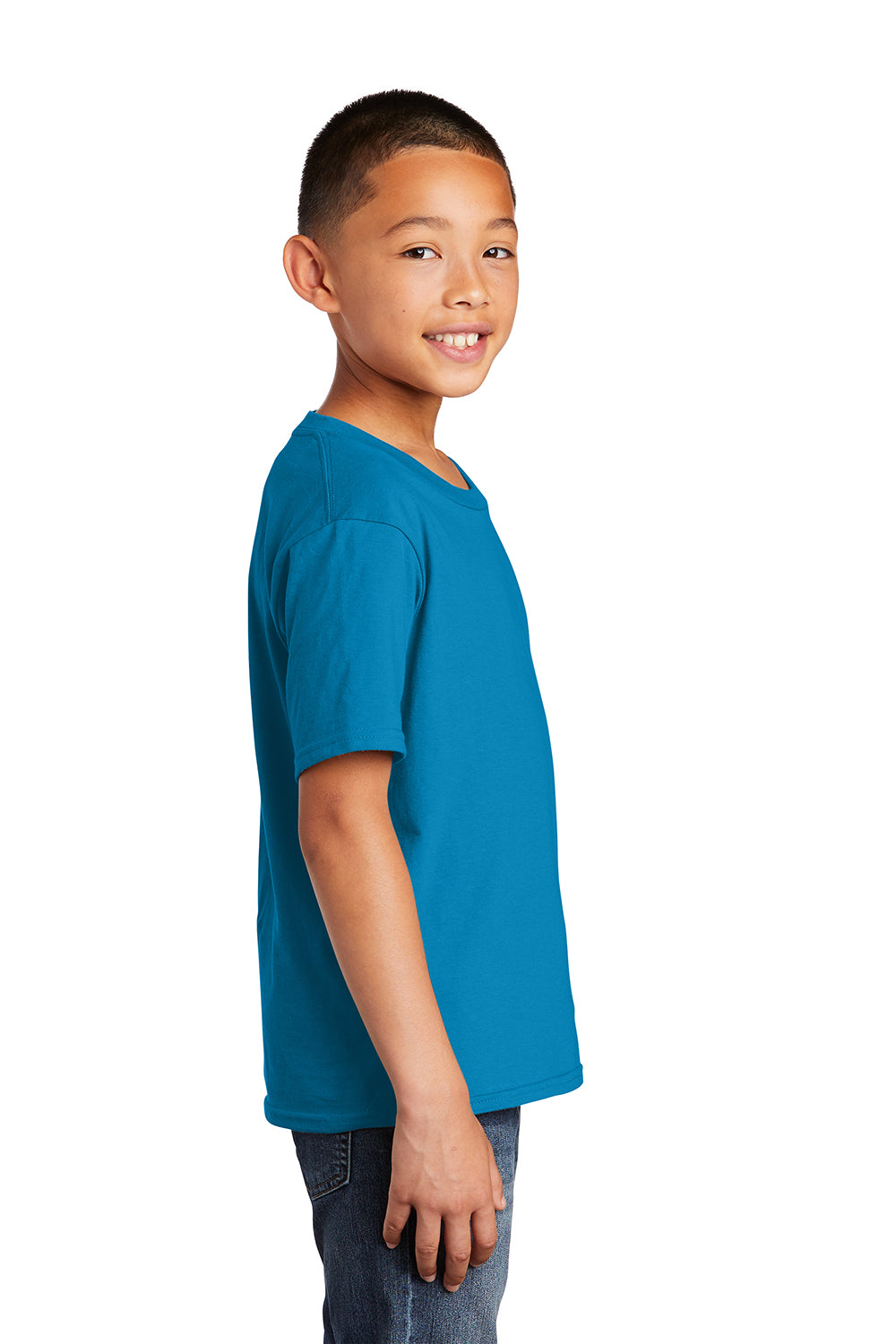 Port & Company PC450Y Youth Fan Favorite Short Sleeve Crewneck T-Shirt Sapphire Blue Model Side