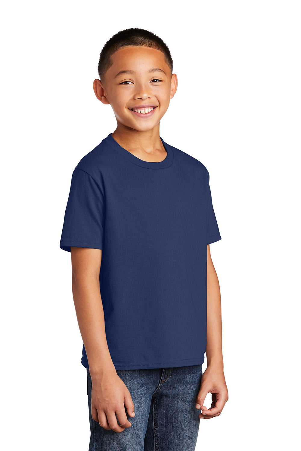 Port & Company PC450Y Youth Fan Favorite Short Sleeve Crewneck T-Shirt Team Navy Blue Model 3q