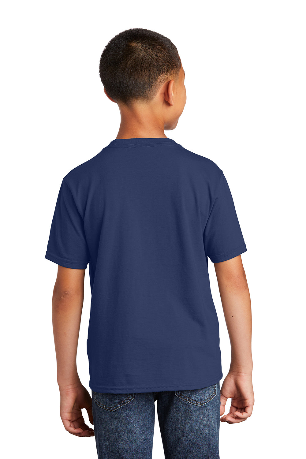 Port & Company PC450Y Youth Fan Favorite Short Sleeve Crewneck T-Shirt Team Navy Blue Model Back