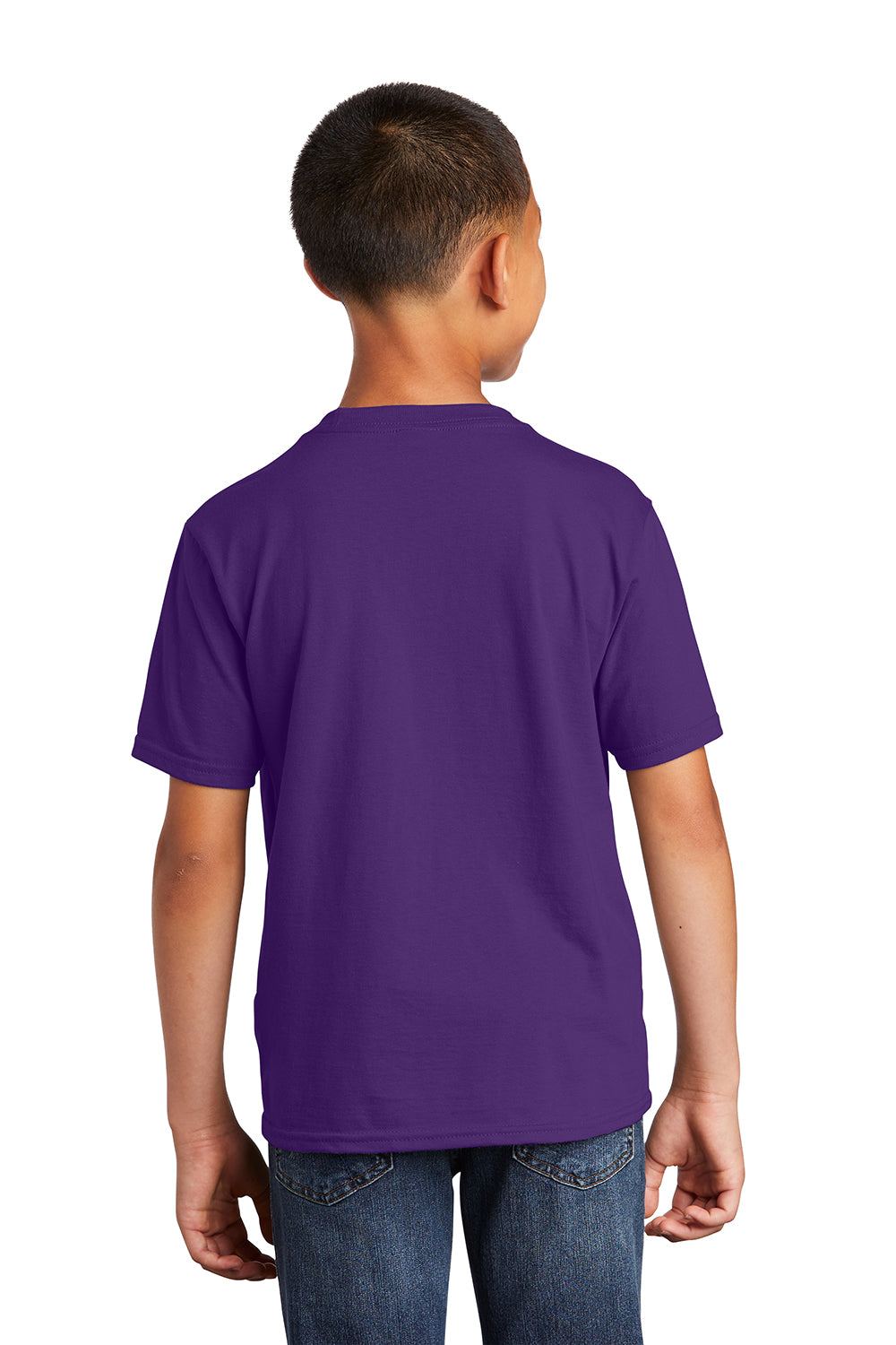 Port & Company PC450Y Youth Fan Favorite Short Sleeve Crewneck T-Shirt Team Purple Model Back