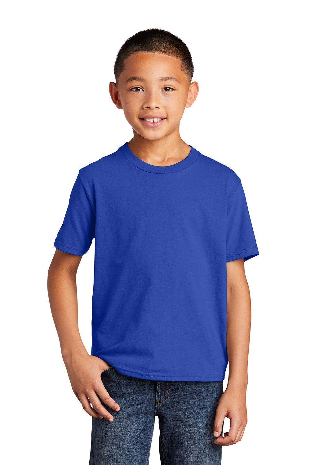 Port & Company PC450Y Youth Fan Favorite Short Sleeve Crewneck T-Shirt True Royal Blue Model Front