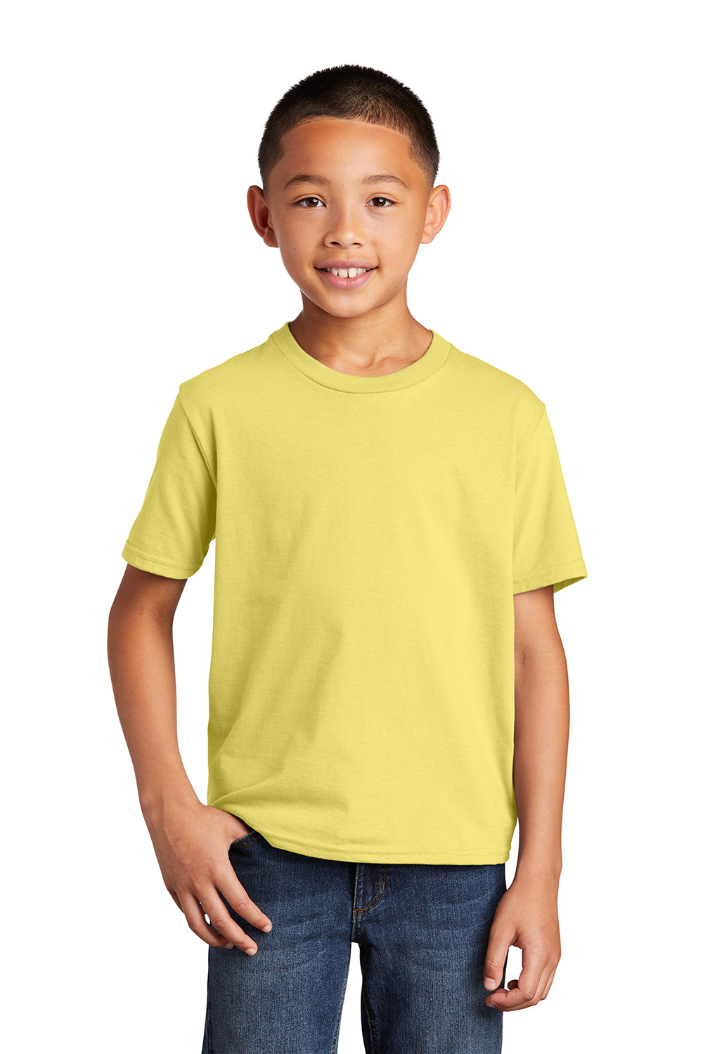 Port & Company PC450Y Youth Fan Favorite Short Sleeve Crewneck T-Shirt Yellow Model Front