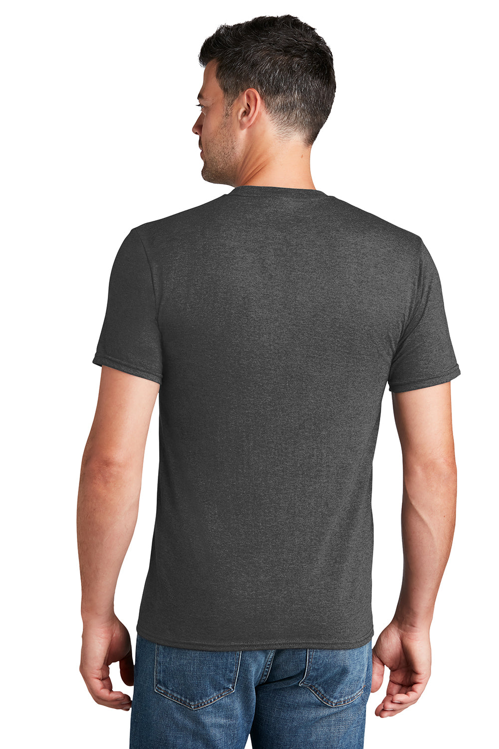 Port & Company PC450 Mens Fan Favorite Short Sleeve Crewneck T-Shirt Heather Dark Grey Model Back