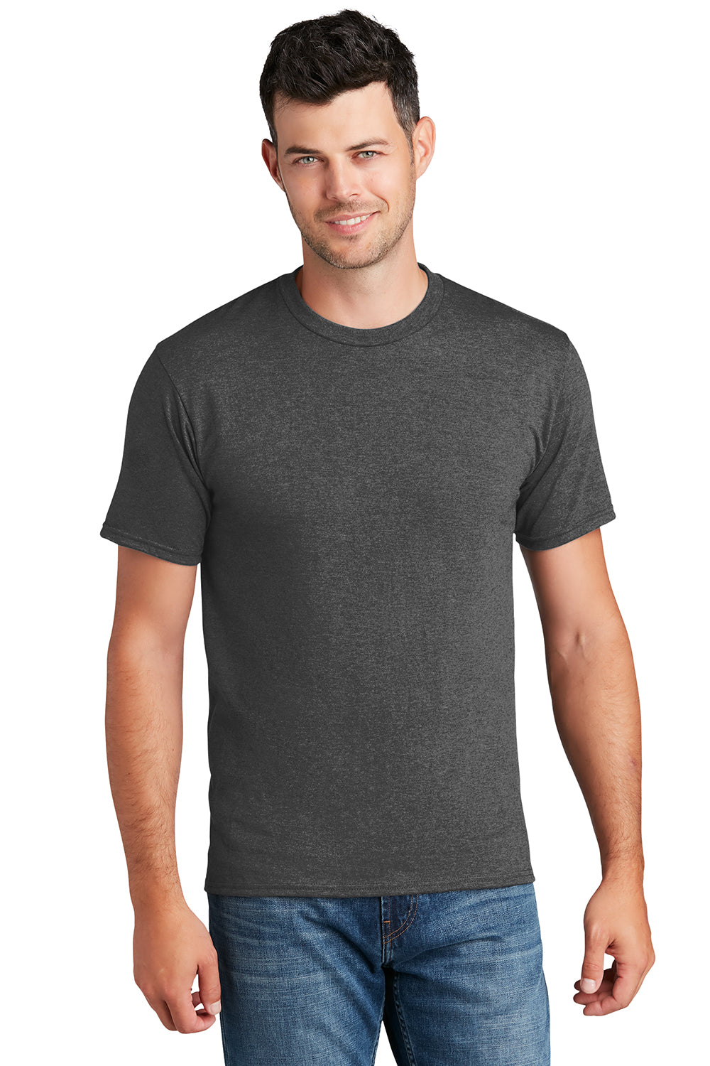 Port & Company PC450 Mens Fan Favorite Short Sleeve Crewneck T-Shirt Heather Dark Grey Model Front