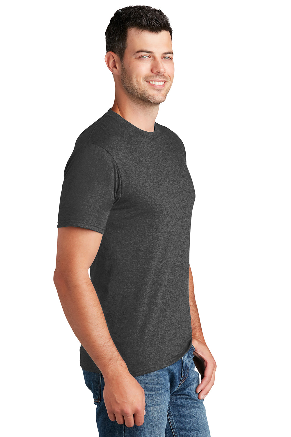 Port & Company PC450 Mens Fan Favorite Short Sleeve Crewneck T-Shirt Heather Dark Grey Model Side