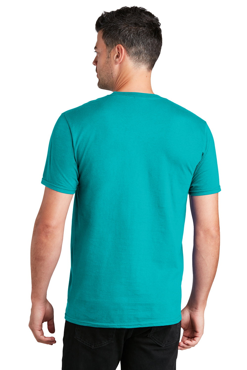 Port & Company PC450 Mens Fan Favorite Short Sleeve Crewneck T-Shirt Bright Aqua Blue Model Back