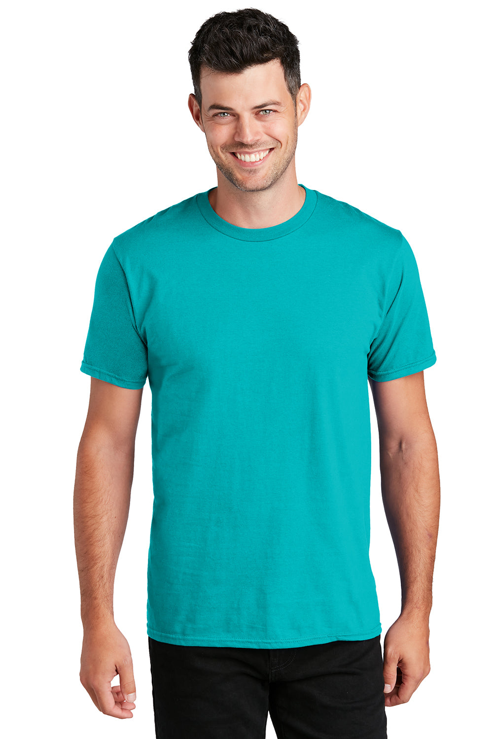 Port & Company PC450 Mens Fan Favorite Short Sleeve Crewneck T-Shirt Bright Aqua Blue Model Front