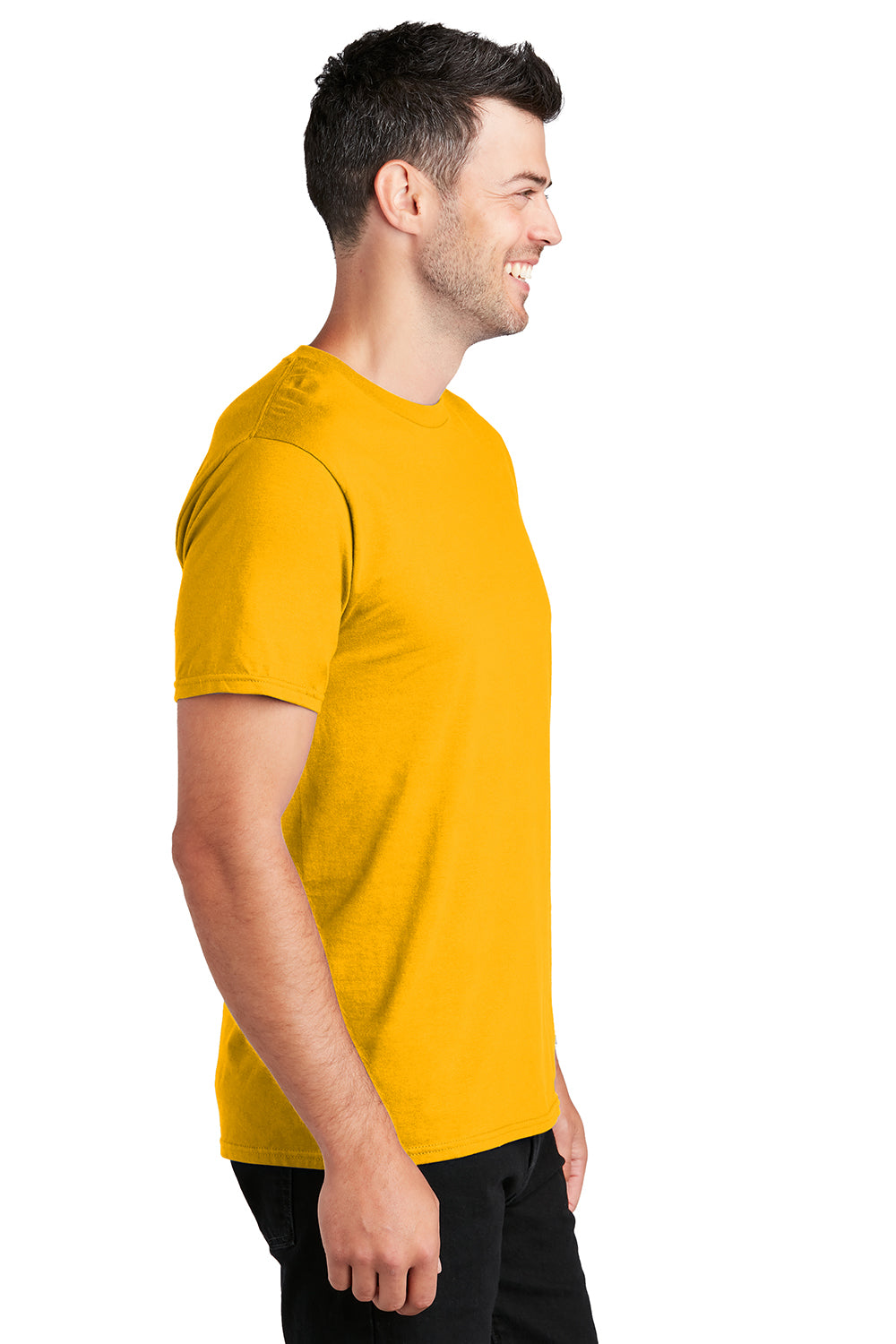 Port & Company PC450 Mens Fan Favorite Short Sleeve Crewneck T-Shirt Bright Gold Model Side