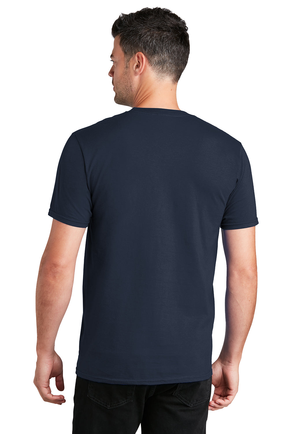 Port & Company PC450 Mens Fan Favorite Short Sleeve Crewneck T-Shirt Deep Navy Blue Model Back