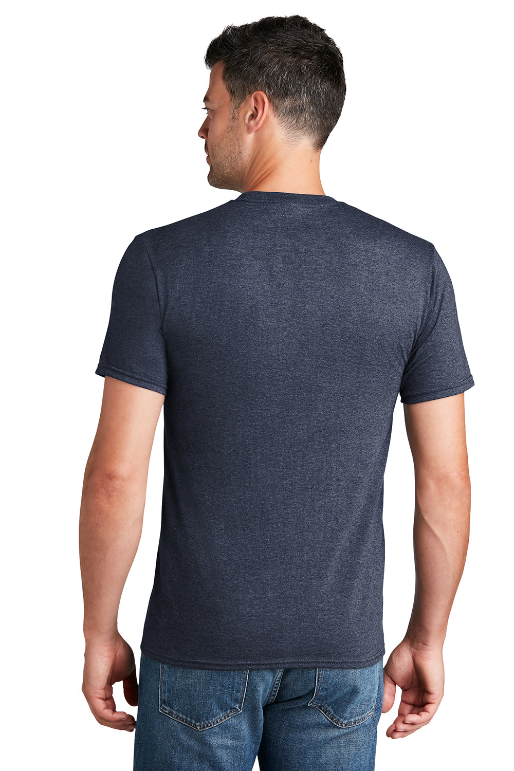 Port & Company PC450 Mens Fan Favorite Short Sleeve Crewneck T-Shirt Heather Navy Blue Model Back