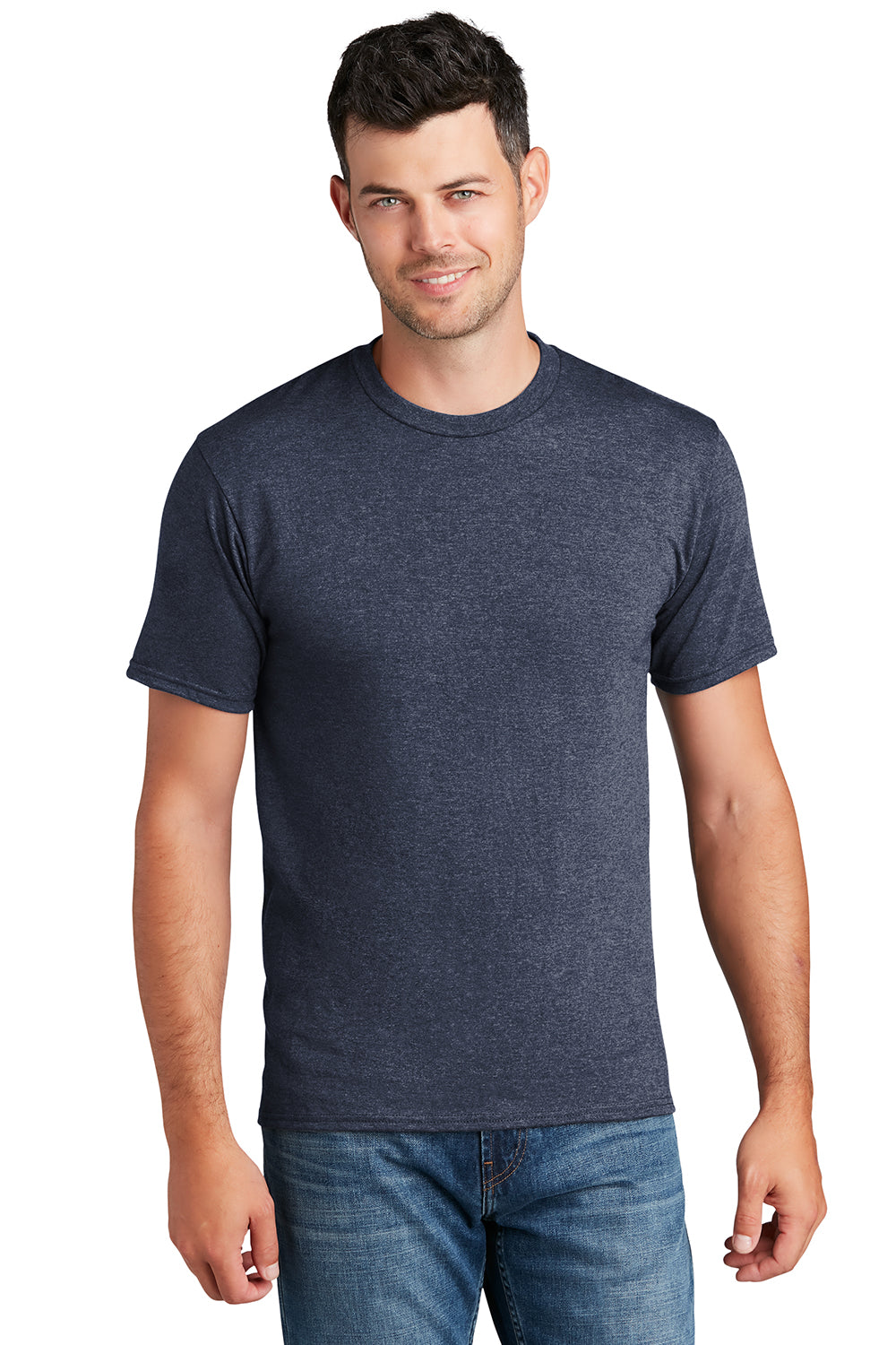 Port & Company PC450 Mens Fan Favorite Short Sleeve Crewneck T-Shirt Heather Navy Blue Model Front