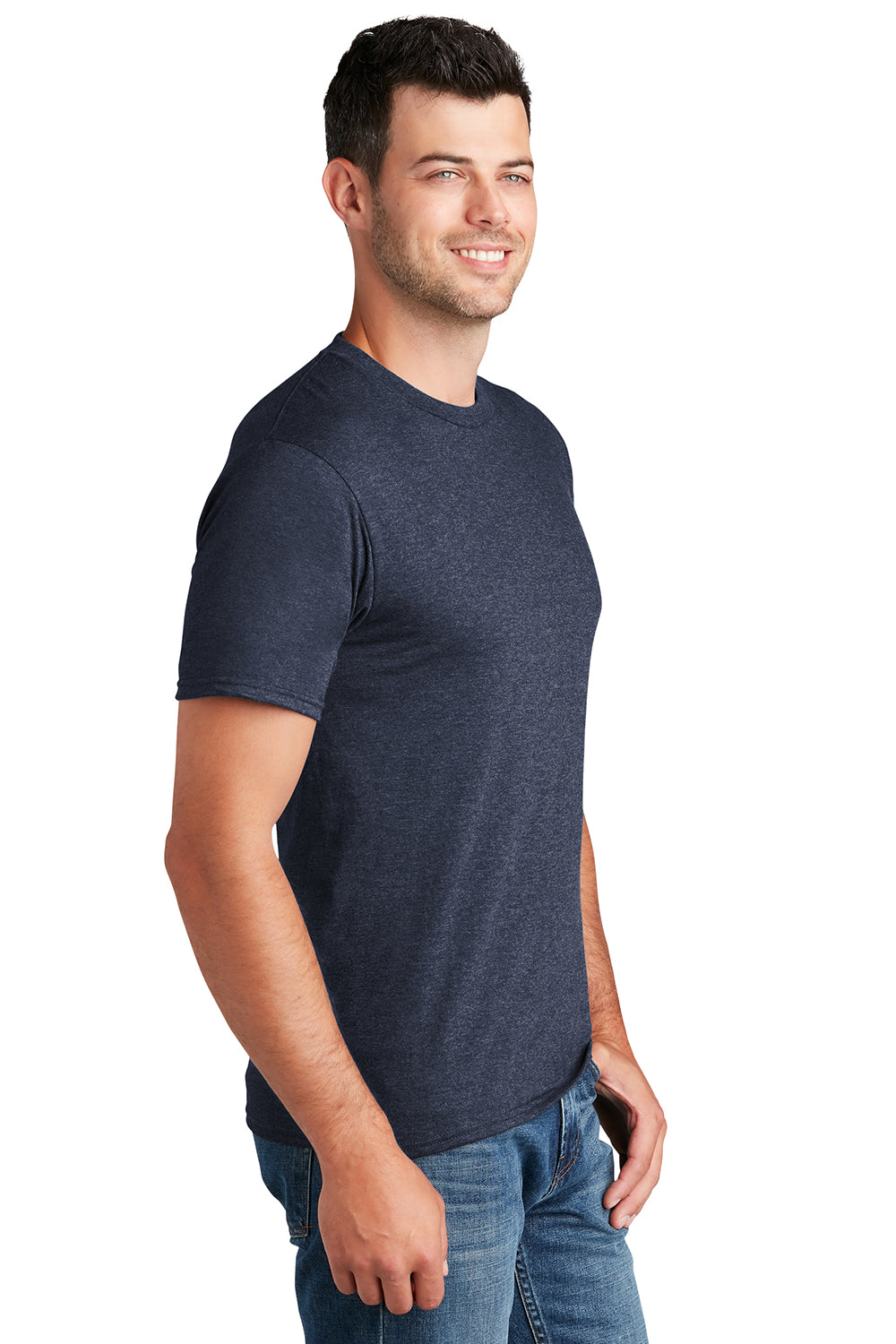 Port & Company PC450 Mens Fan Favorite Short Sleeve Crewneck T-Shirt Heather Navy Blue Model Side