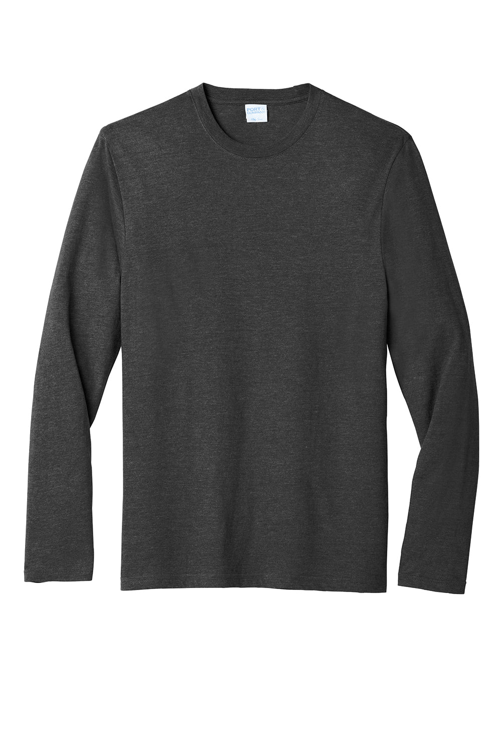 Port & Company PC455LS Mens Fan Favorite Long Sleeve Crewneck T-Shirt Heather Black Flat Front