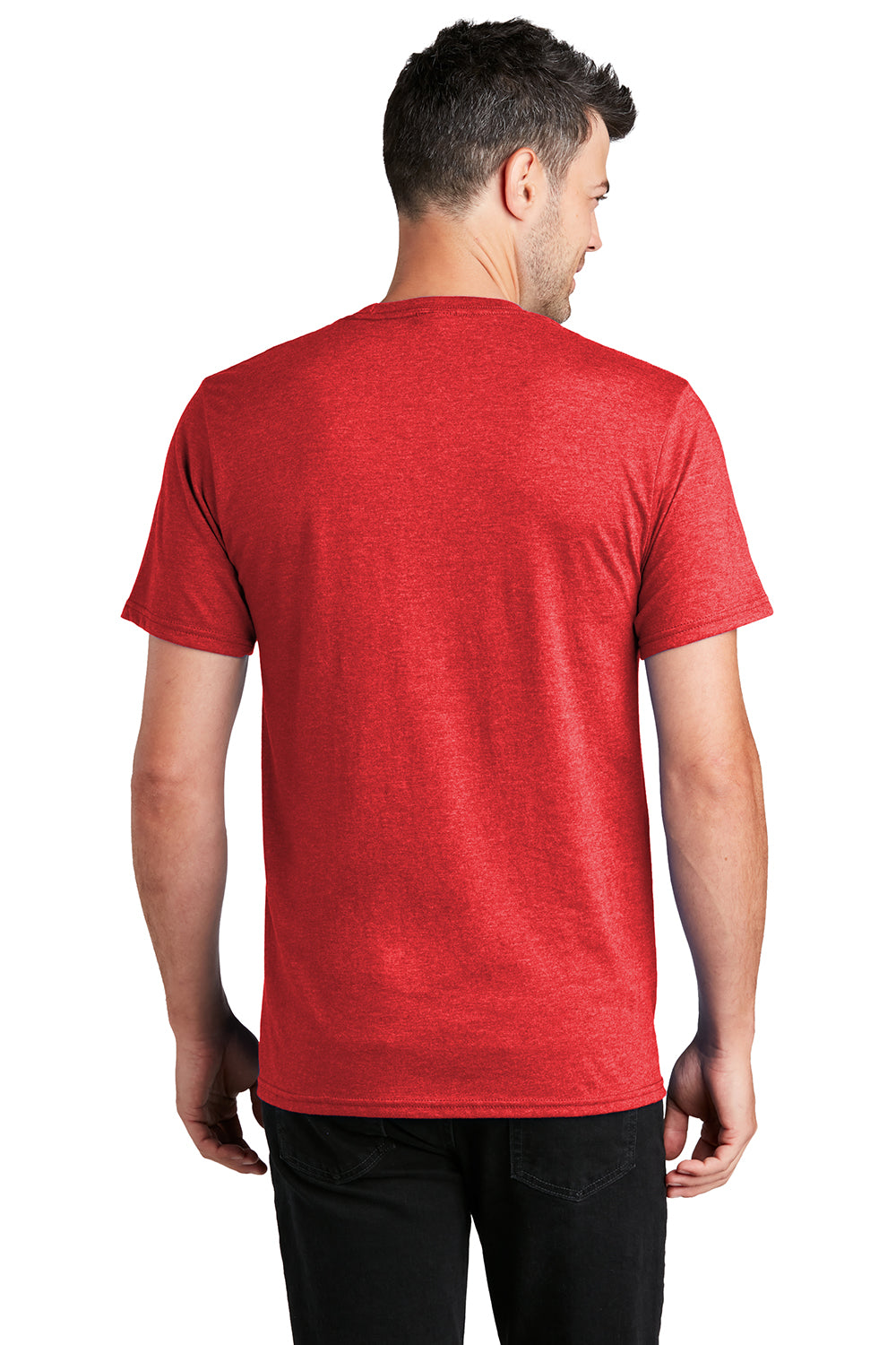 Port & Company PC455 Mens Fan Favorite Short Sleeve Crewneck T-Shirt Heather Bright Red Model Back