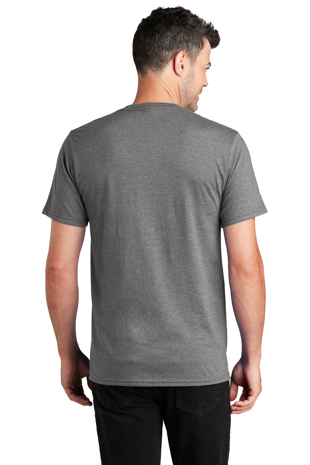 Port & Company PC455 Mens Fan Favorite Short Sleeve Crewneck T-Shirt Heather Graphite Grey Model Back