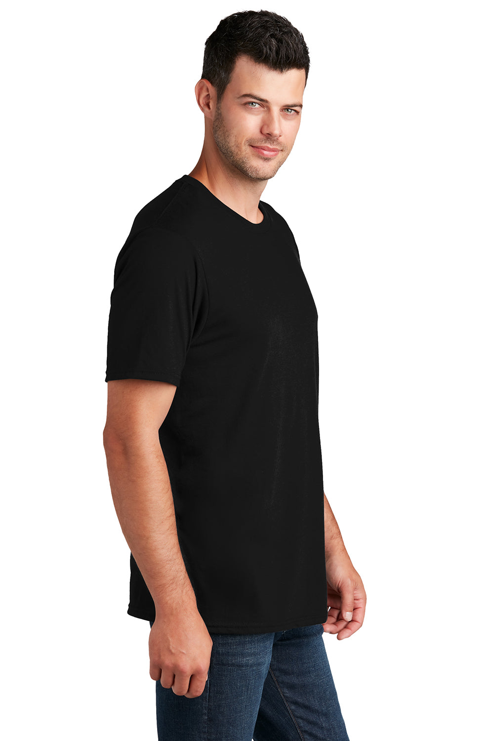 Port & Company PC455 Mens Fan Favorite Short Sleeve Crewneck T-Shirt Jet Black Model Side