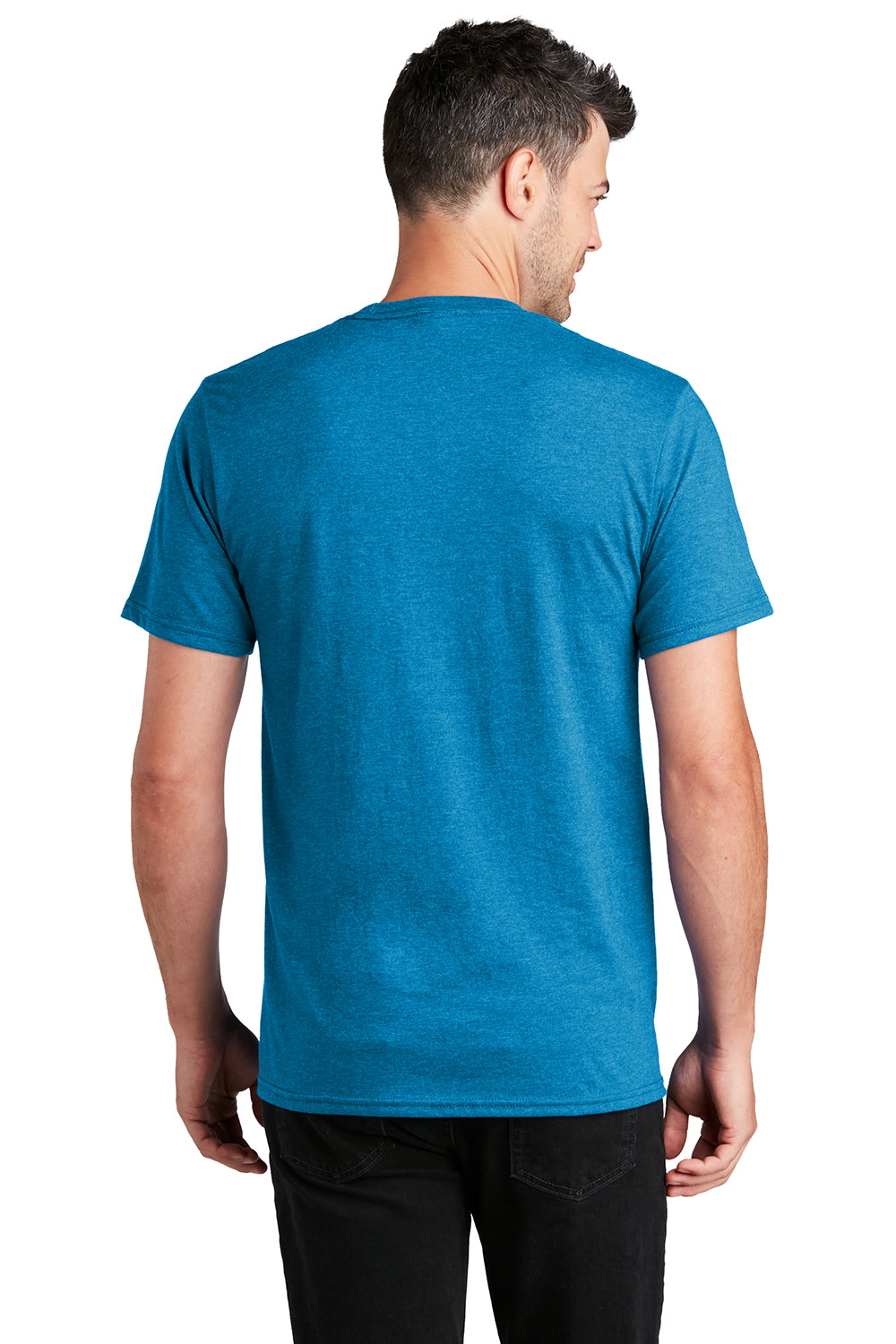 Port & Company PC455 Mens Fan Favorite Short Sleeve Crewneck T-Shirt Heather Sapphire Blue Model Back