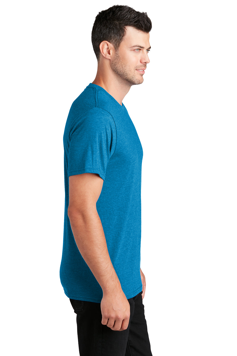 Port & Company PC455 Mens Fan Favorite Short Sleeve Crewneck T-Shirt Heather Sapphire Blue Model Side