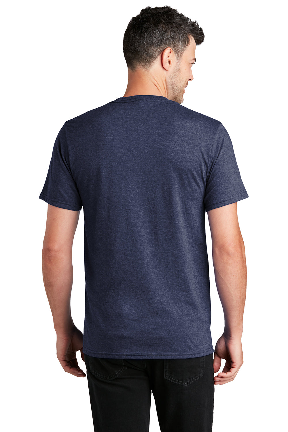 Port & Company PC455 Mens Fan Favorite Short Sleeve Crewneck T-Shirt Heather Team Navy Blue Model Back