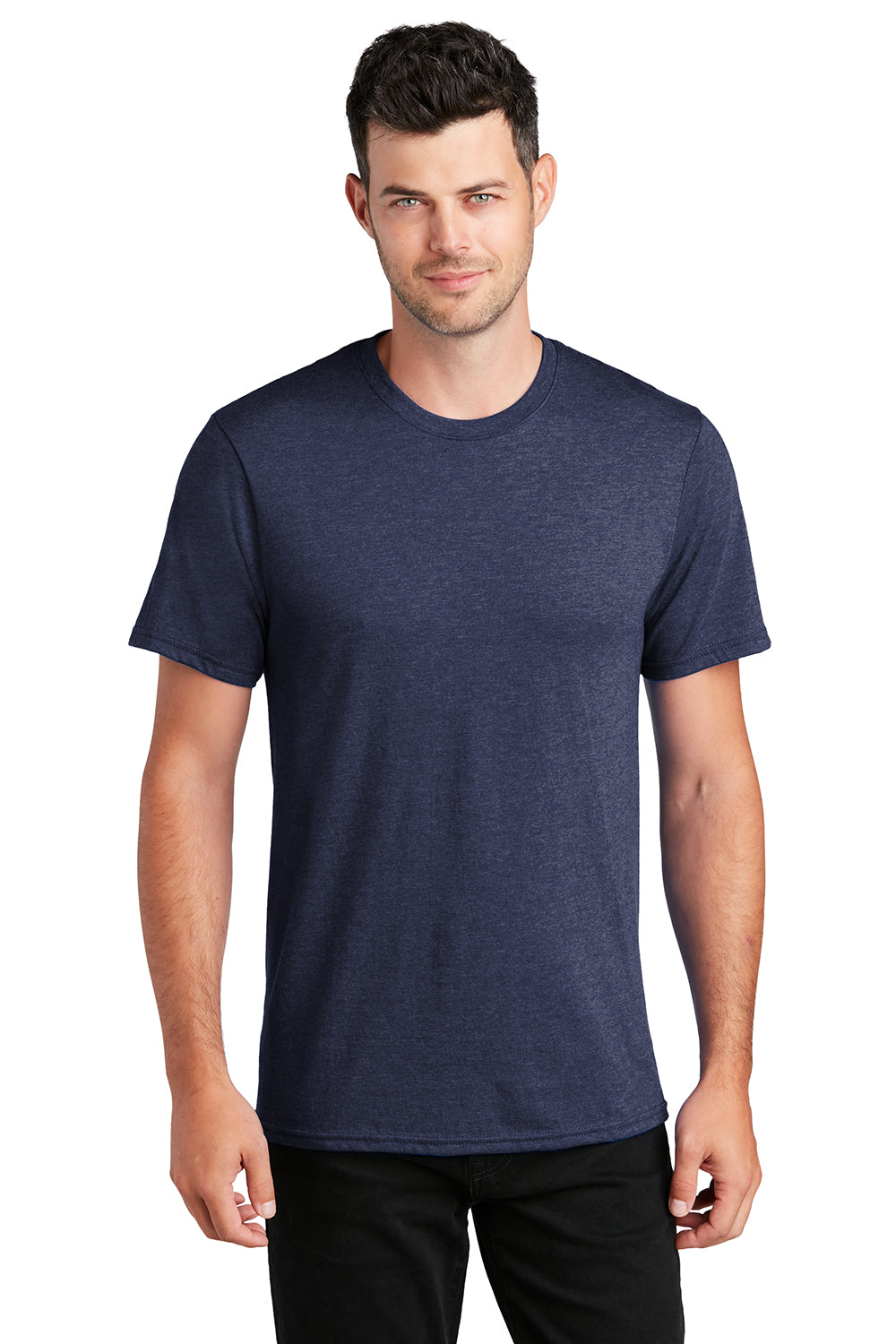 Port & Company PC455 Mens Fan Favorite Short Sleeve Crewneck T-Shirt Heather Team Navy Blue Model Front