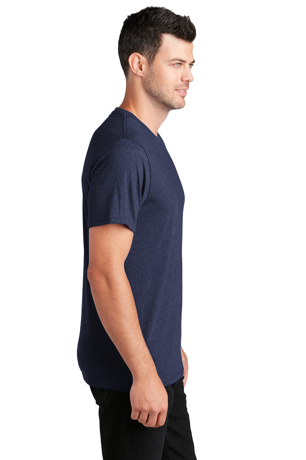 Port & Company PC455 Mens Fan Favorite Short Sleeve Crewneck T-Shirt Heather Team Navy Blue Model Side