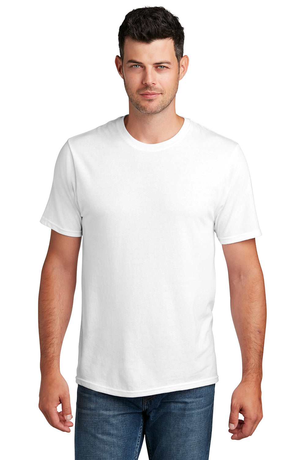 Port & Company PC455 Mens Fan Favorite Short Sleeve Crewneck T-Shirt White Model Front